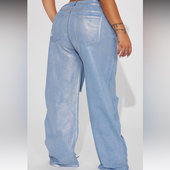 Womens Blue Freja Foil Ripped Baggy Jeans/Pants | Light Wash | NEW/NWT!!💙👖 - Picture 6 of 7
